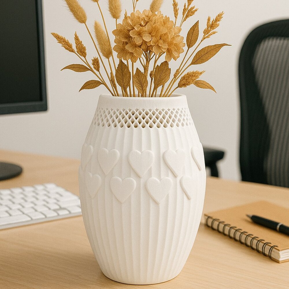 Gifts Black cute Heart Vase Romantic Ribbed Decorative modern Vase Valentine’s